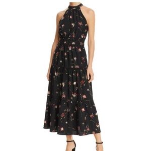 Lost + Wander Floral Black Halter Tiered Maxi Dress size large